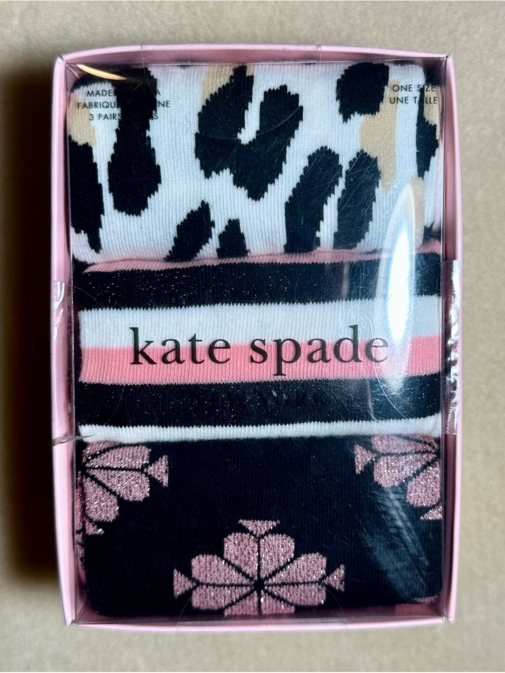 kate spade Black, Pink, White & Beige Patterned Crew Socks - 3 Pack